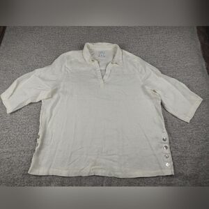 Secret Austin 100% Linen White 3/4 Sleeves Mother Pearl Button Colored V-neck 2X